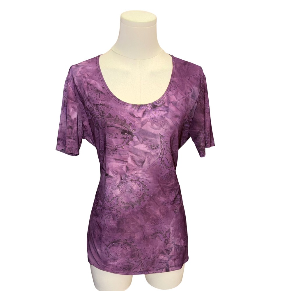 Vintage Suzie Paisley Top Women XL Purple Excellent Glitter Tie Dye Scoop Neck